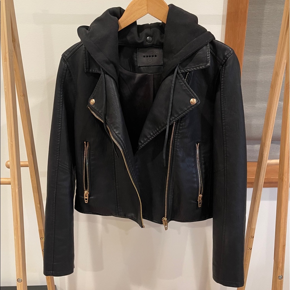 BlankNYC Faux Leather Jacket w/Removable Hood